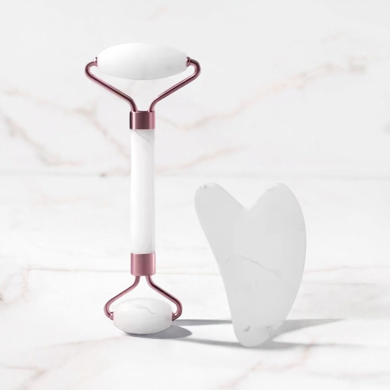 de 2 rouleaux de massage pour le visage et le cou, grattoir Gua Sha, anti-rides, soin des yeux, résine Gua Sha