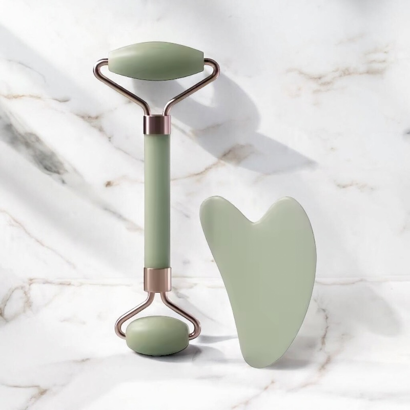 de 2 rouleaux de massage pour le visage et le cou, grattoir Gua Sha, anti-rides, soin des yeux, résine Gua Sha