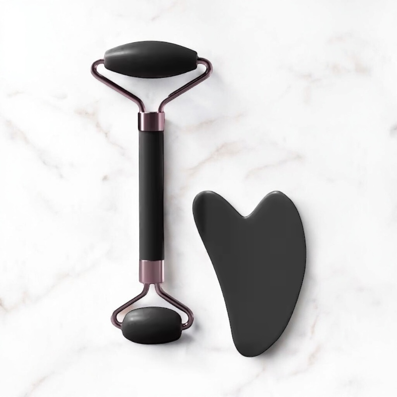 de 2 rouleaux de massage pour le visage et le cou, grattoir Gua Sha, anti-rides, soin des yeux, résine Gua Sha