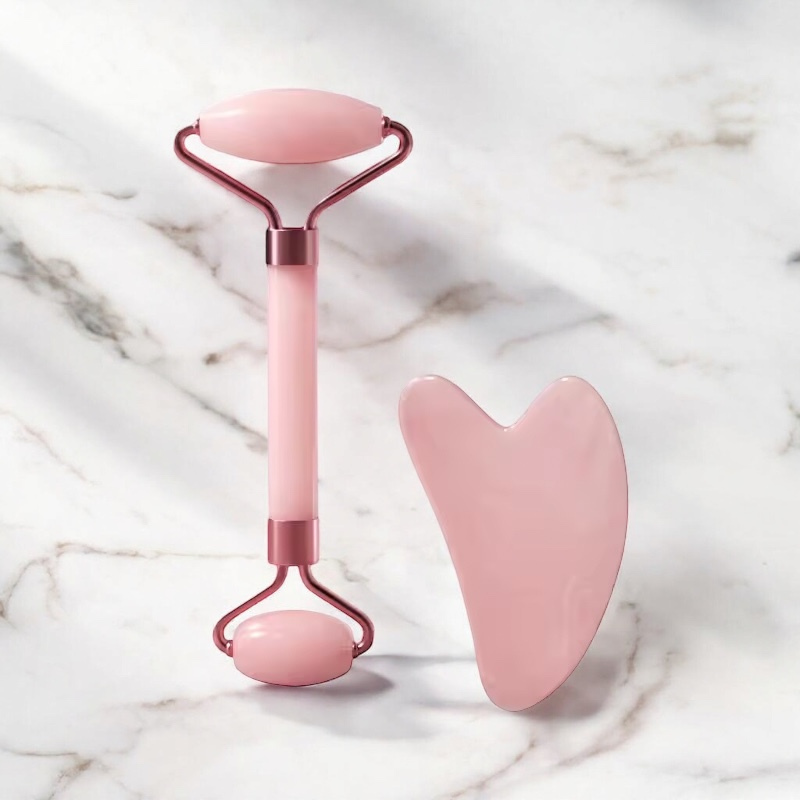de 2 rouleaux de massage pour le visage et le cou, grattoir Gua Sha, anti-rides, soin des yeux, résine Gua Sha